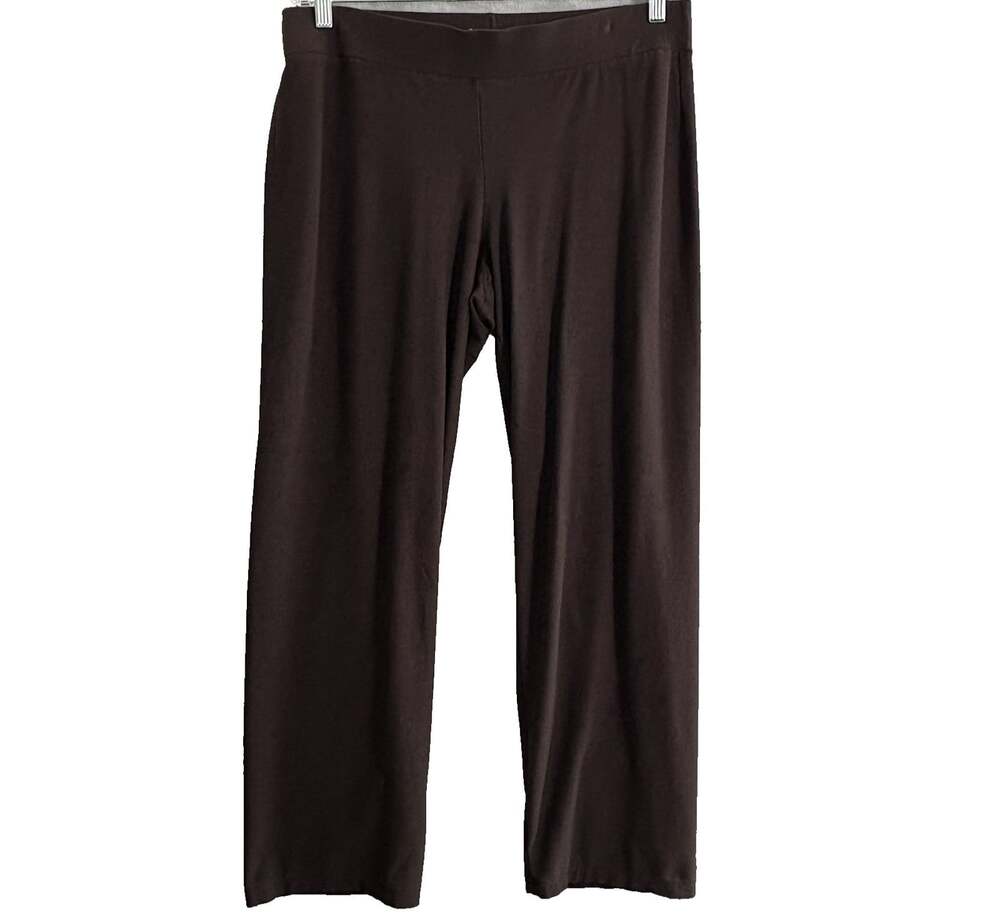 EILEEN FISHER Women Stretch Elastic Waist Pants Sz L Brown Comfort Career 37-9